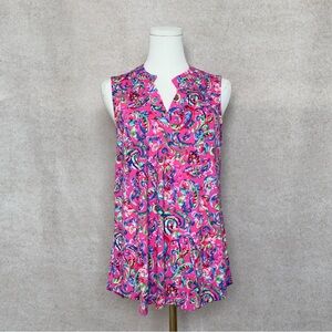 Dear Scarlett Lizzy Chic Hot Pink Paisley Sleeveless Blouse